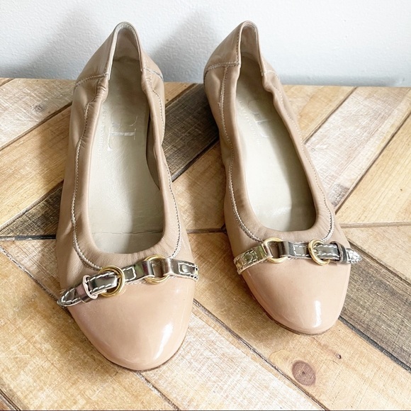 AGL Beige Leather Buckle Flats